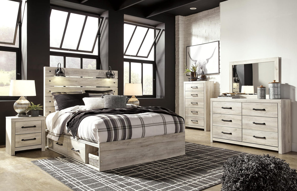 Cambeck Whitewash Panel Bedroom Set — 2-Drawer Footboard Storage