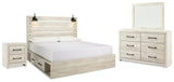 Cambeck Whitewash LED Panel Bedroom Set King 4: Bed, Dresser, Mirror, NightStand from Ella Furniture