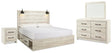 Cambeck Whitewash Panel Bedroom Set — 2-Drawer Footboard Storage
