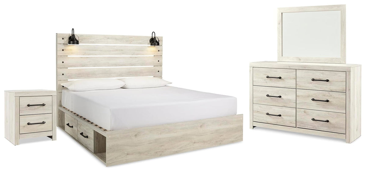 Cambeck Whitewash Panel Bedroom Set — 2-Drawer Footboard Storage