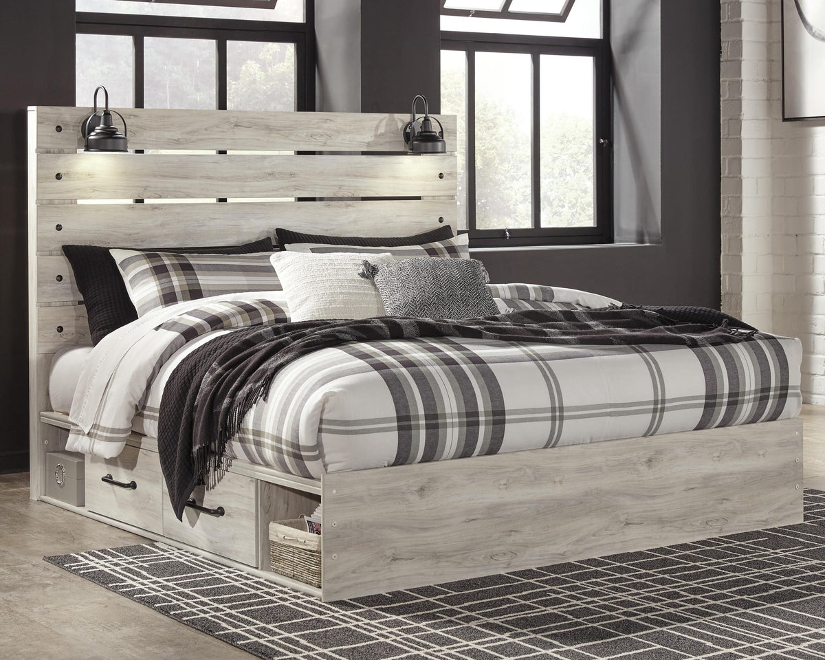 Cambeck Whitewash Panel Bedroom Set — 2-Drawer Footboard Storage