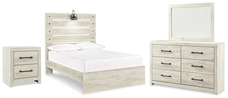 Cambeck Whitewash LED Panel Bedroom Set Full 4: Bed, Dresser, Mirror, NightStand from Ella Furniture