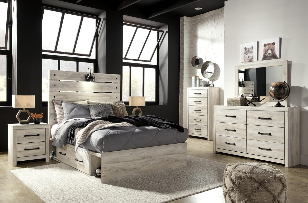 Cambeck Whitewash Panel Bedroom Set — 2-Drawer Footboard Storage