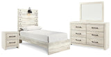Cambeck Whitewash LED Panel Bedroom Set Twin 4: Bed, Dresser, Mirror, NightStand from Ella Furniture