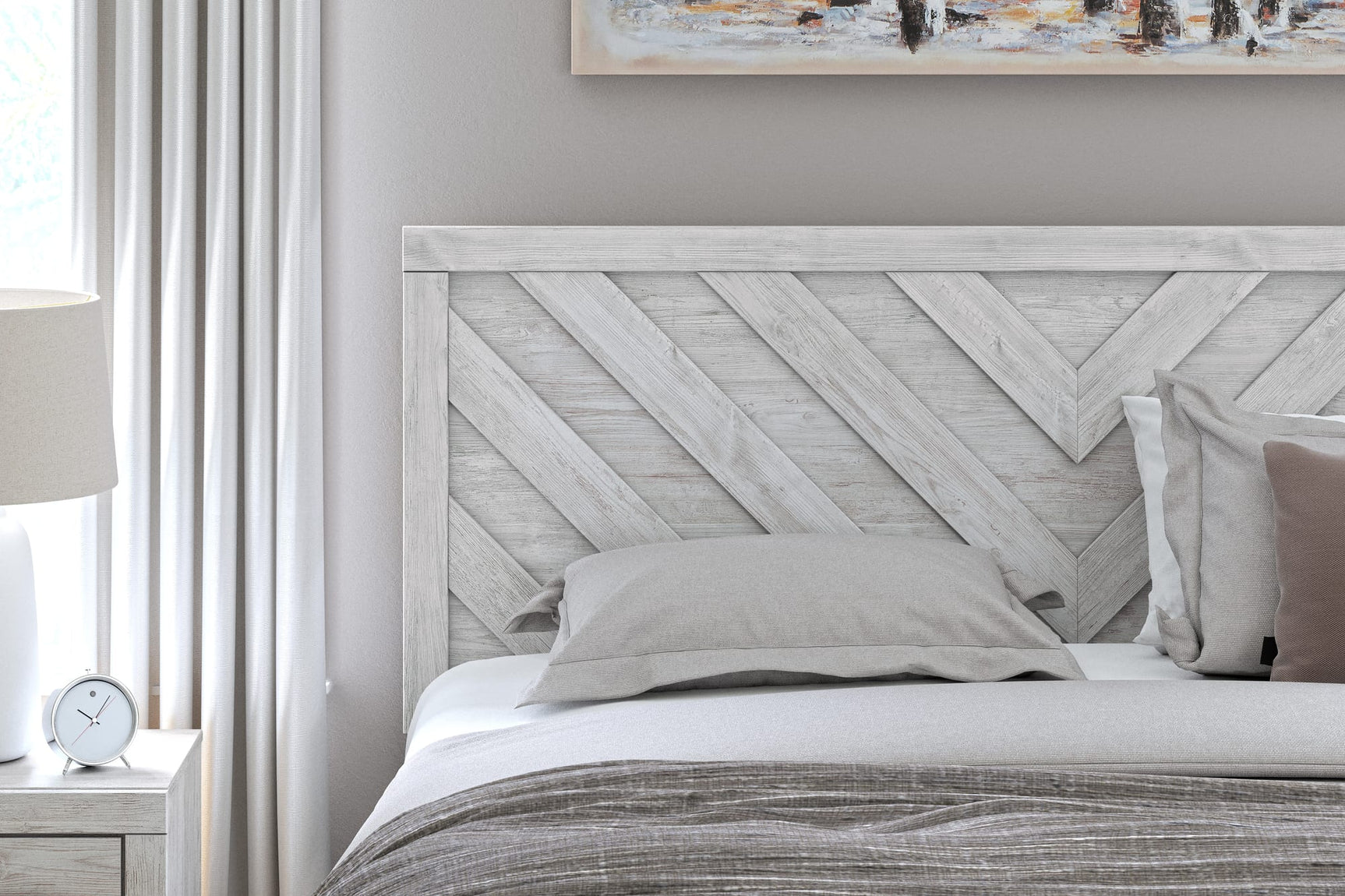 Cayboni Whitewash Panel Bedroom Set King 3: Bed, Dresser, Mirror from Ella Furniture