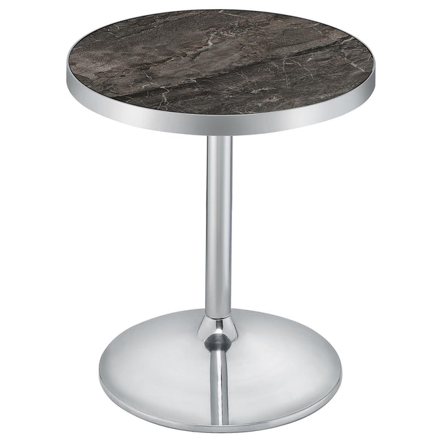 Cazen Round Faux Marble Top Pedestal Side Table Grey from Ella Furniture