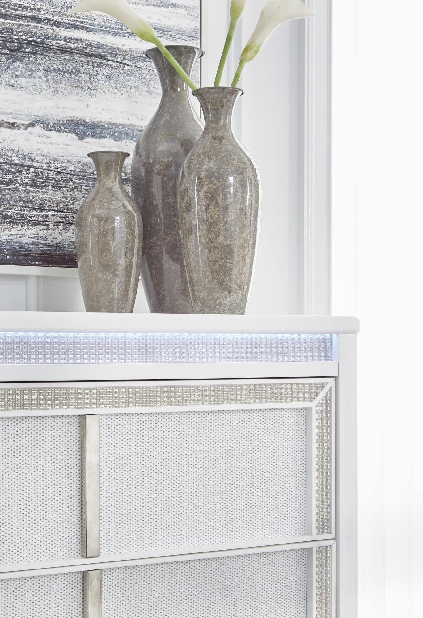 Chalanna White Upholstered Storage Bedroom Set Queen 4: Bed, Dresser, Mirror, Chest from Ella Furniture