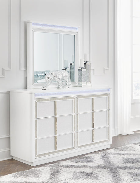 Chalanna White Upholstered Storage Bedroom Set King 3: Bed, Dresser, Mirror from Ella Furniture