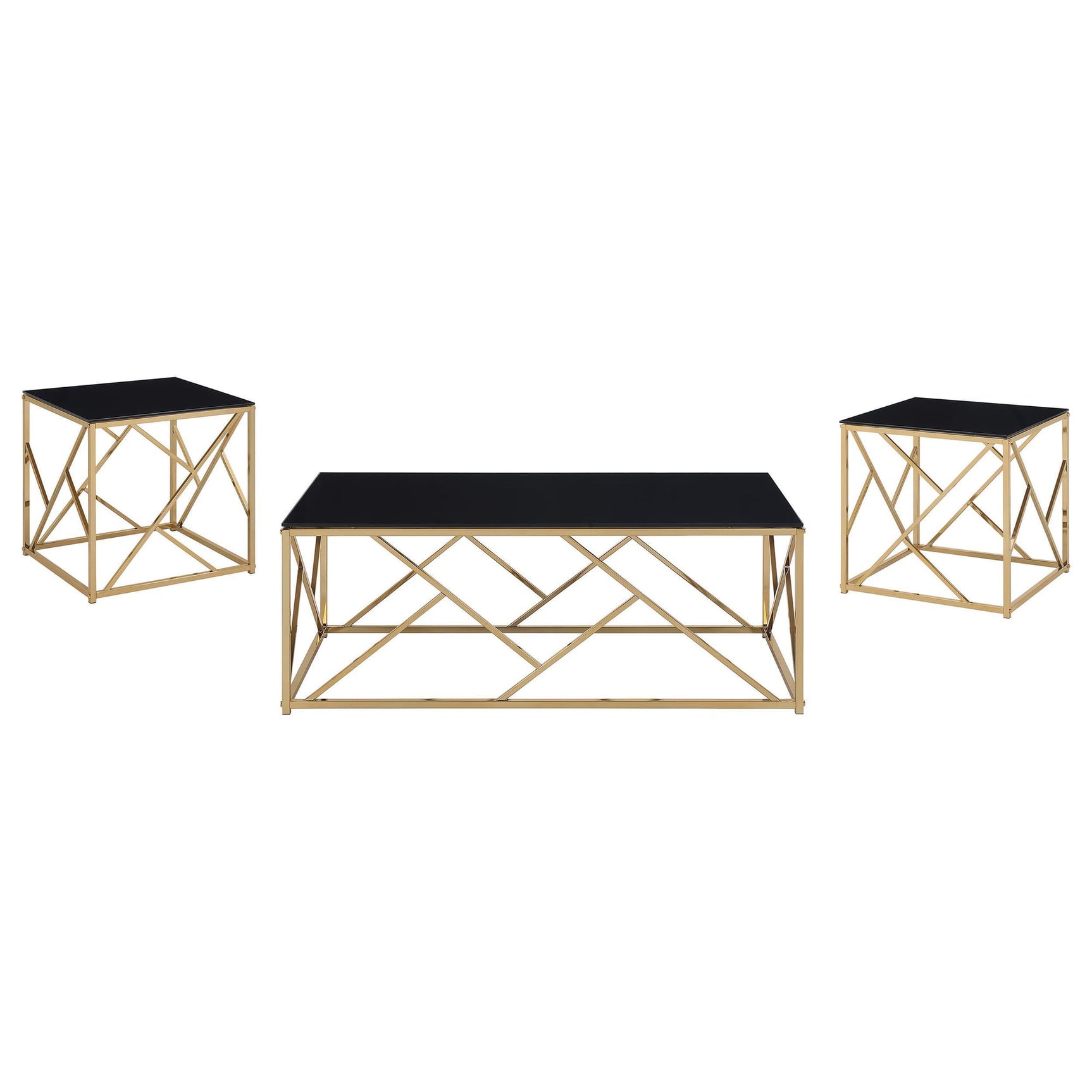 Comisso Contemporary 3-Piece Tempered Glass Coffee Table Set Gold from Ella Furniture