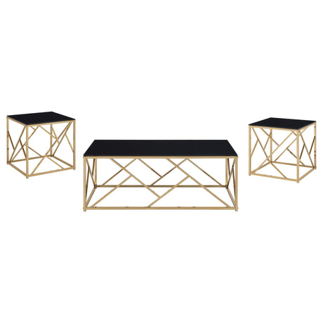 Comisso Contemporary 3-Piece Tempered Glass Coffee Table Set Gold from Ella Furniture