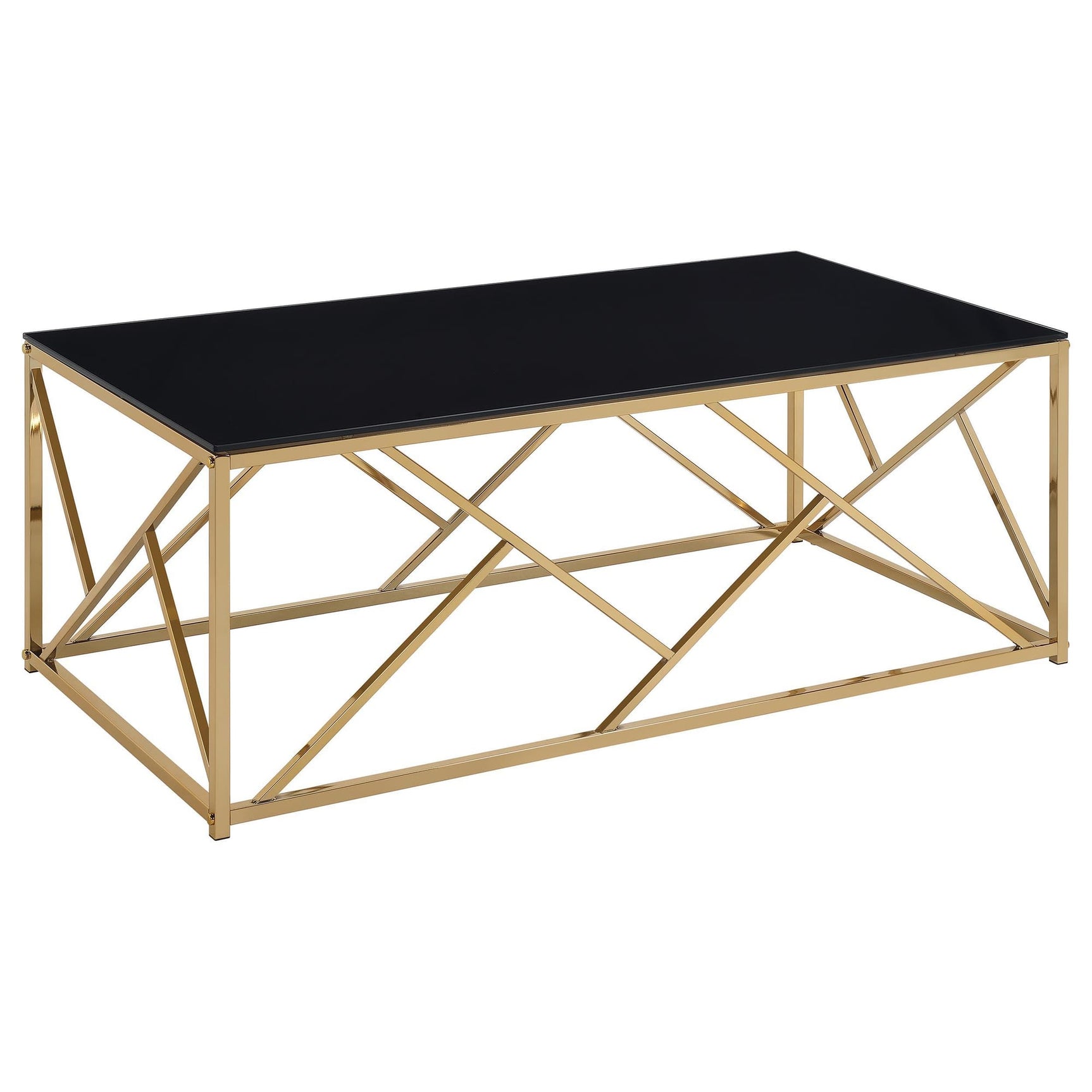 Comisso Contemporary 3-Piece Tempered Glass Coffee Table Set Gold view 2