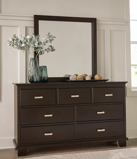 Covetown Dark Brown Panel Bedroom Set Queen 3: Bed, Dresser, Mirror from Ella Furniture