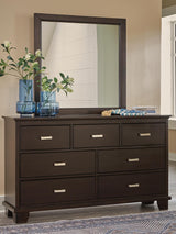 Covetown Dark Brown Panel Bedroom Set Full 4: Bed, Dresser, Mirror, Chest from Ella Furniture