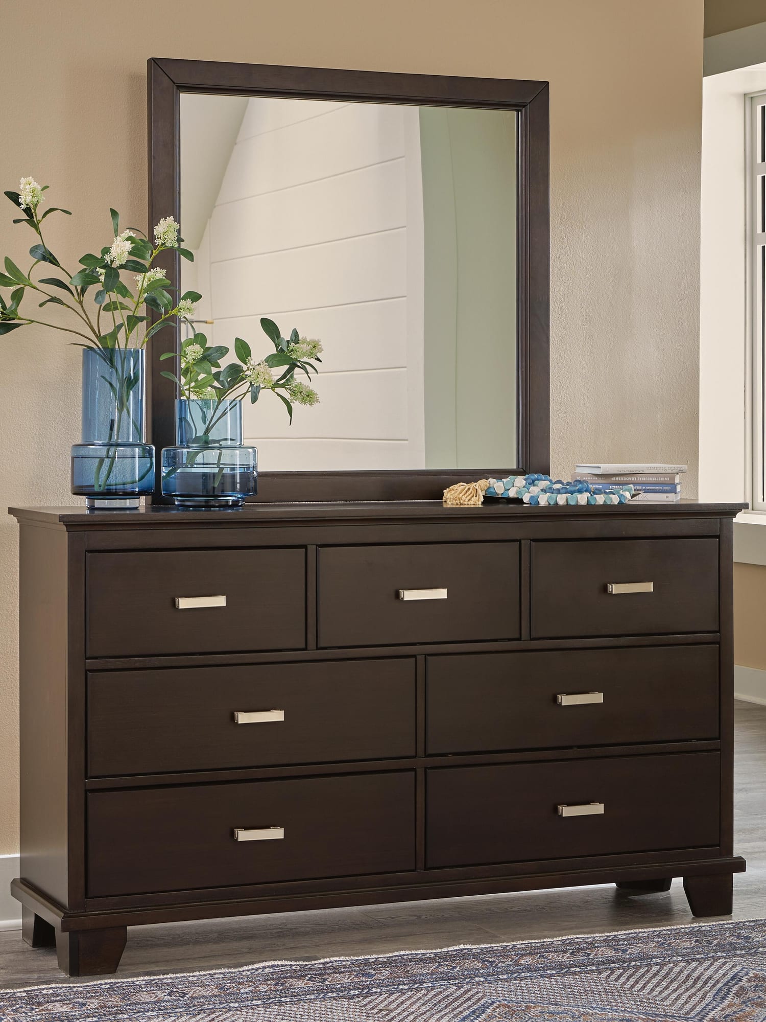 Covetown Dark Brown Panel Bedroom Set Full 4: Bed, Dresser, Mirror, Chest from Ella Furniture