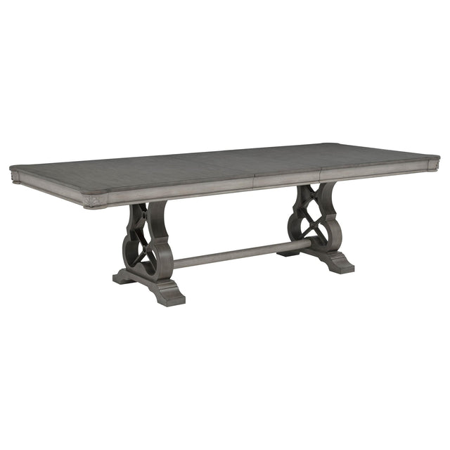 Cresswell 104-inch Double Pedestal Extension Dining Table Weathered Taupe from Ella Furniture
