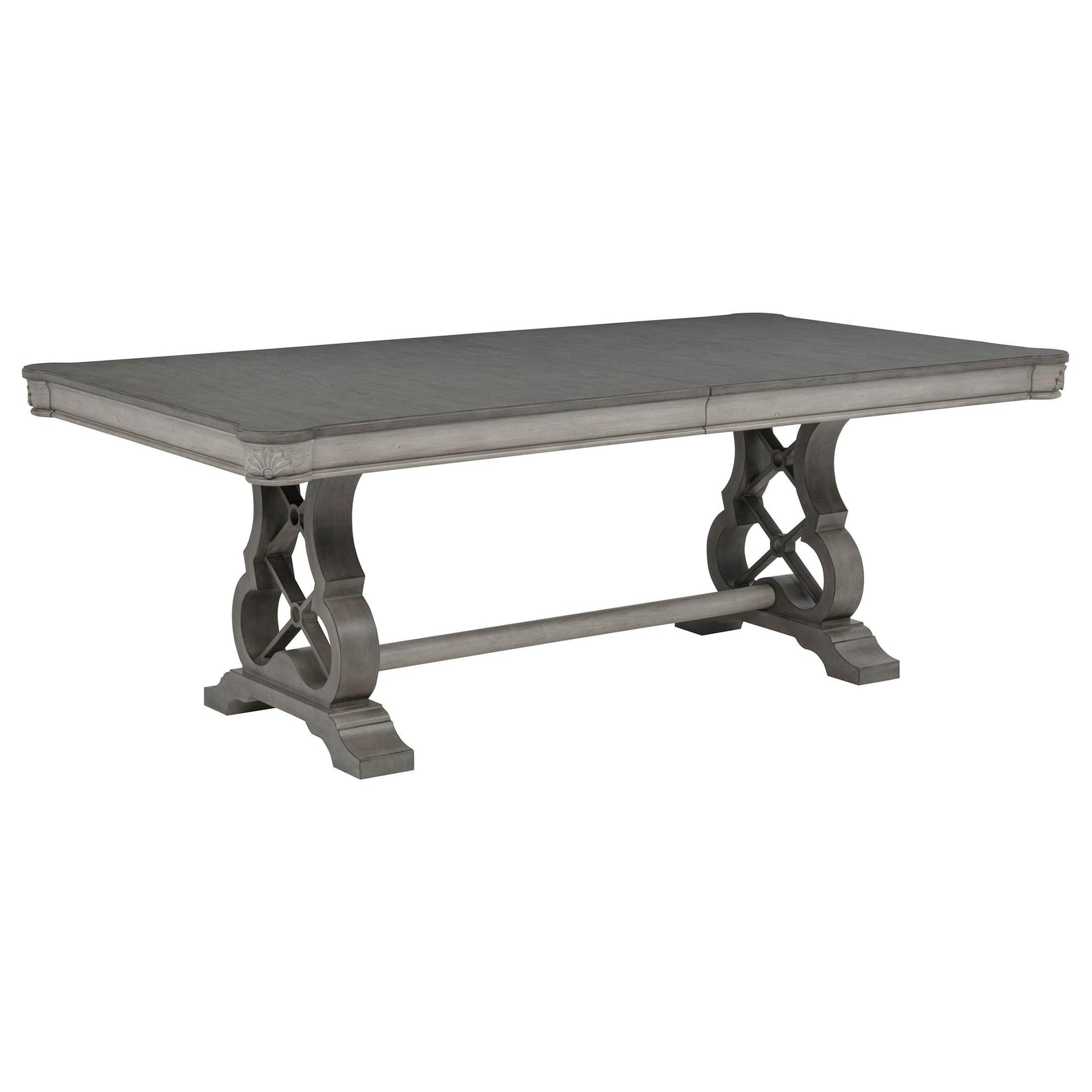 Cresswell 104-inch Double Pedestal Extension Dining Table Weathered Taupe view 2