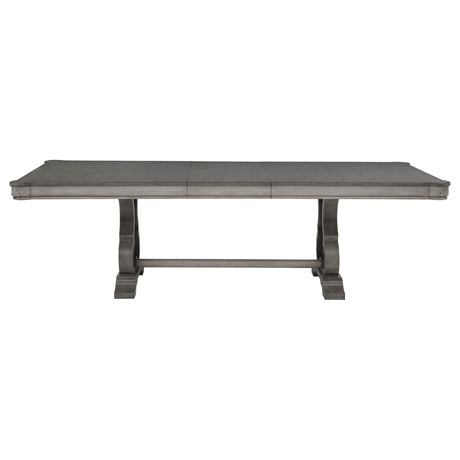 Cresswell 104-inch Double Pedestal Extension Dining Table Weathered Taupe view 3