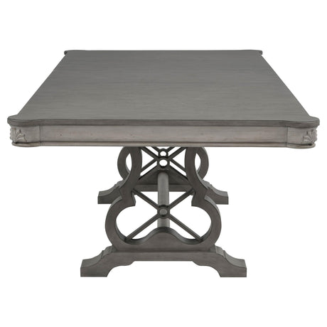 Cresswell 104-inch Double Pedestal Extension Dining Table Weathered Taupe view 5