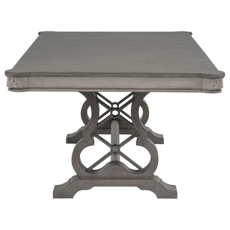 Cresswell 104-inch Double Pedestal Extension Dining Table Weathered Taupe view 6