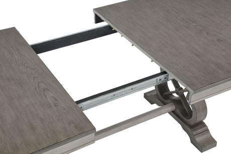 Cresswell 104-inch Double Pedestal Extension Dining Table Weathered Taupe view 9
