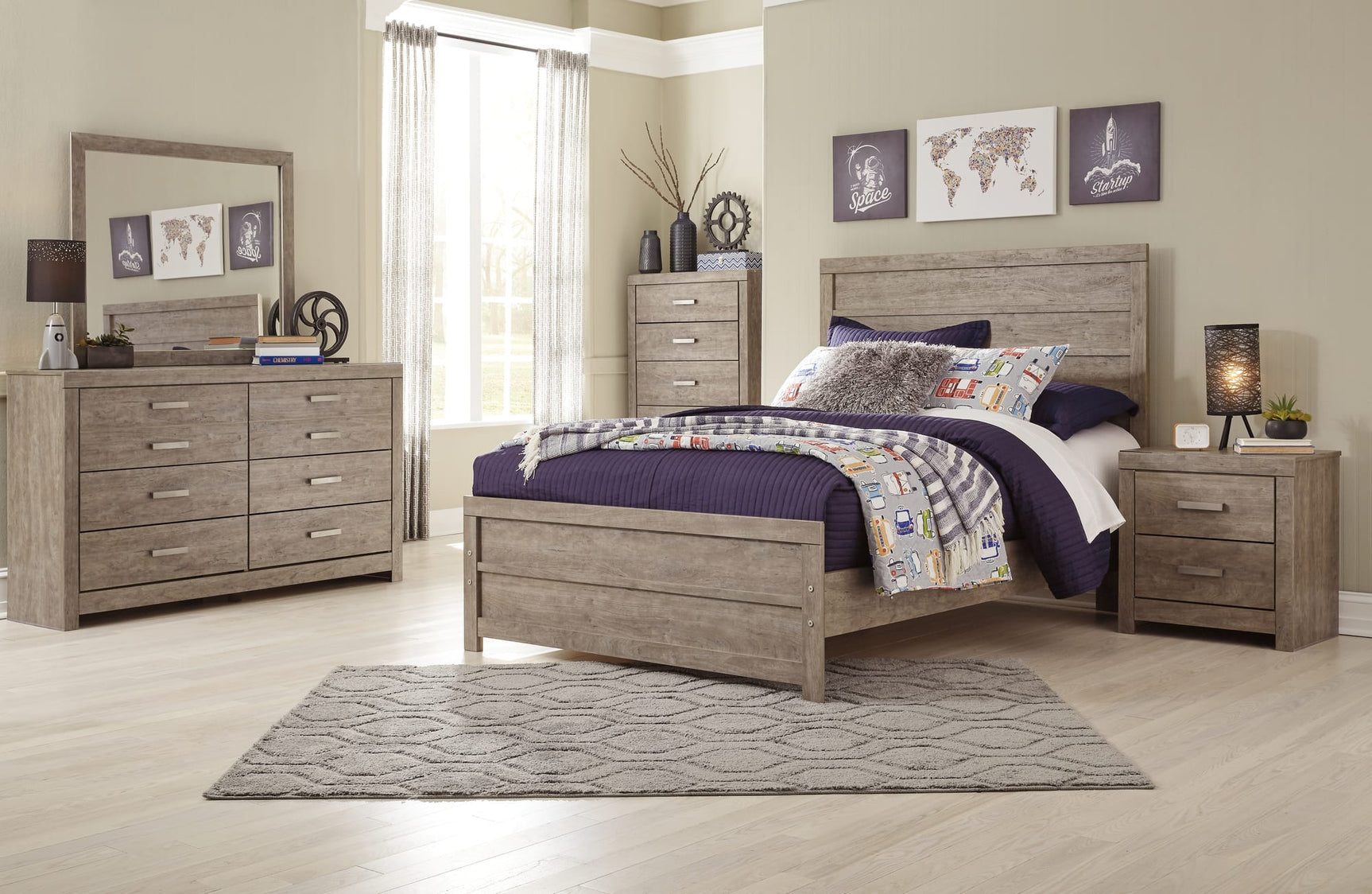 Culverbach Gray Panel Bedroom Set King 3: Bed, Dresser, Mirror from Ella Furniture