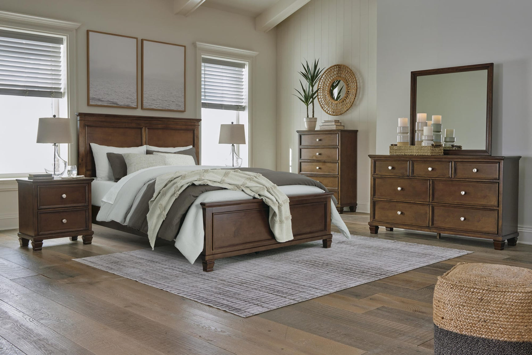 Danabrin Brown Panel Bedroom Set Queen 4: Bed, Dresser, Mirror, Chest from Ella Furniture