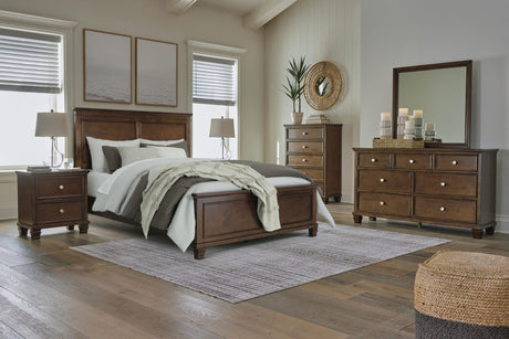 Danabrin Brown Panel Bedroom Set Queen 4: Bed, Dresser, Mirror, Chest from Ella Furniture