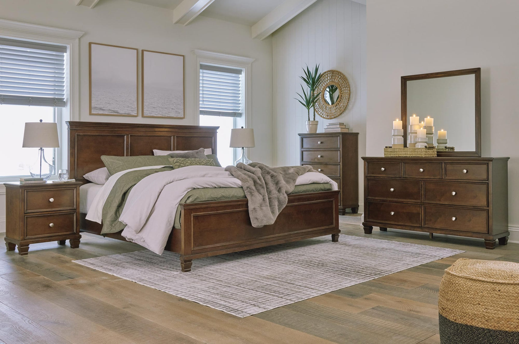 Danabrin Brown Panel Bedroom Set King 4: Bed, Dresser, Mirror, Chest from Ella Furniture