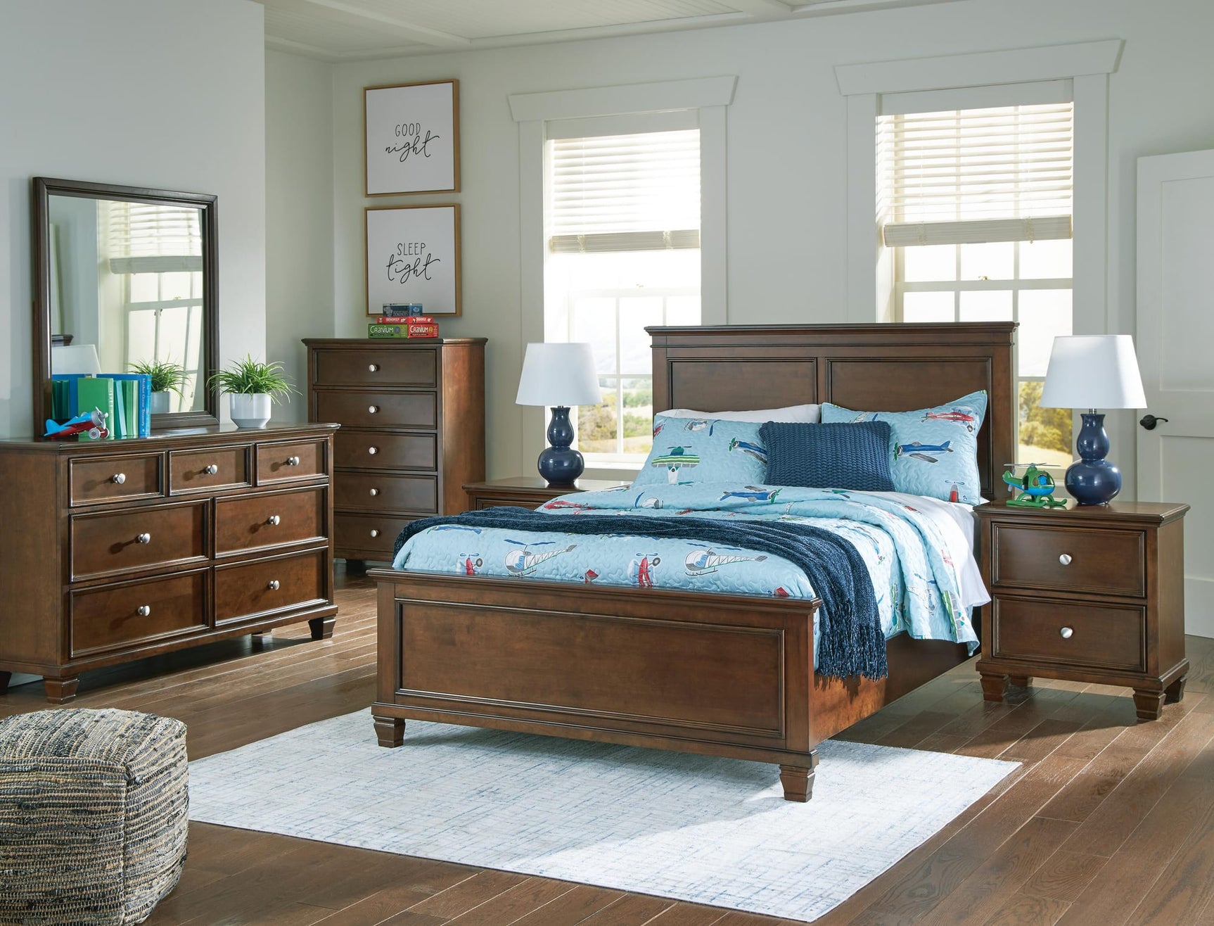 Danabrin Brown Panel Bedroom Set Full 4: Bed, Dresser, Mirror, Chest from Ella Furniture
