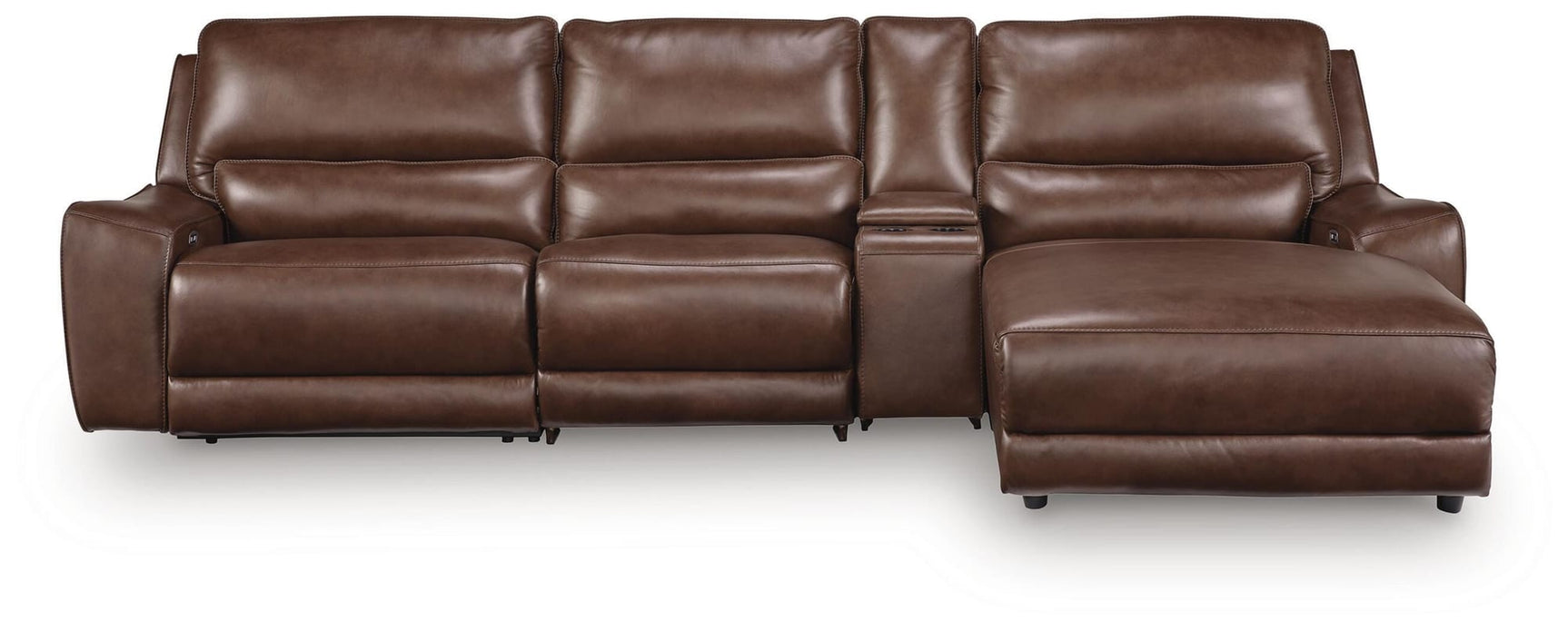 DeepWakes Canyon Leather 4-Piece Reclining Sectional with Chaise and Storage Console view 4