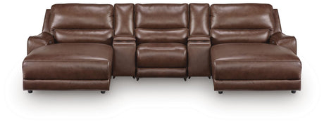 DeepWakes Canyon Leather 5-Piece Reclining Sectional with Double Chaise and Storage Consoles view 4
