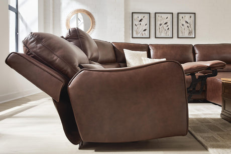 DeepWakes Canyon Leather 7-Piece Reclining Sectional with Chaise and Storage Consoles view 3