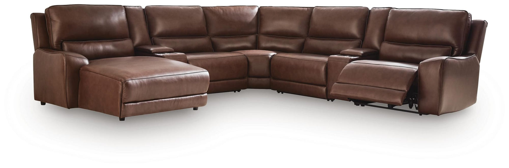 DeepWakes Canyon Leather 7-Piece Reclining Sectional with Chaise and Storage Consoles view 4
