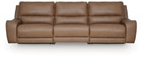 DeepWakes Caramel Leather 3-Piece Power Reclining Sectional view 2