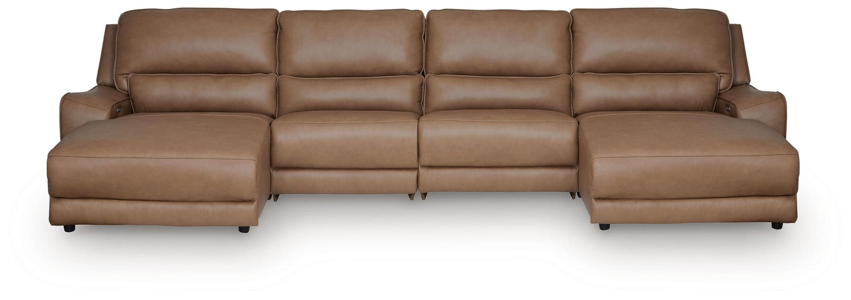 DeepWakes Caramel Leather 4-Piece Power Reclining Sectional with Chaise view 2