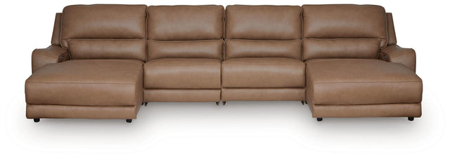 DeepWakes Caramel Leather 4-Piece Power Reclining Sectional with Chaise view 2