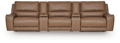 DeepWakes Caramel Leather 5-Piece Power Reclining Sectional view 2