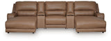 DeepWakes Caramel Leather 5-Piece Power Reclining Sectional with Chaise view 2