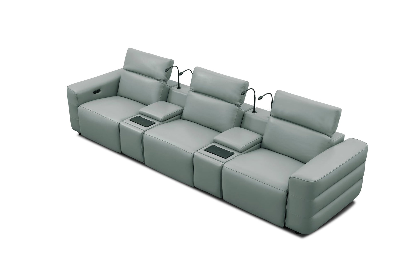 Diamante Grey Italian Leather 5-Piece Power Reclining Home Theater Sectional view 7