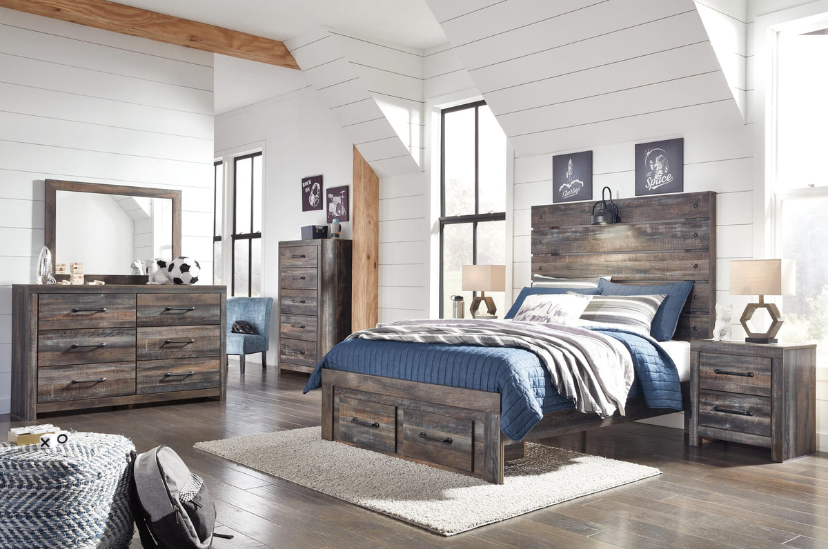 Drystan Multi Panel Bedroom Set — 2-Drawer Footboard Storage