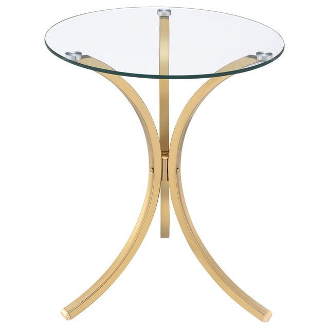 Eloise Round Glass Top Curved Metal Side Table Gold from Ella Furniture
