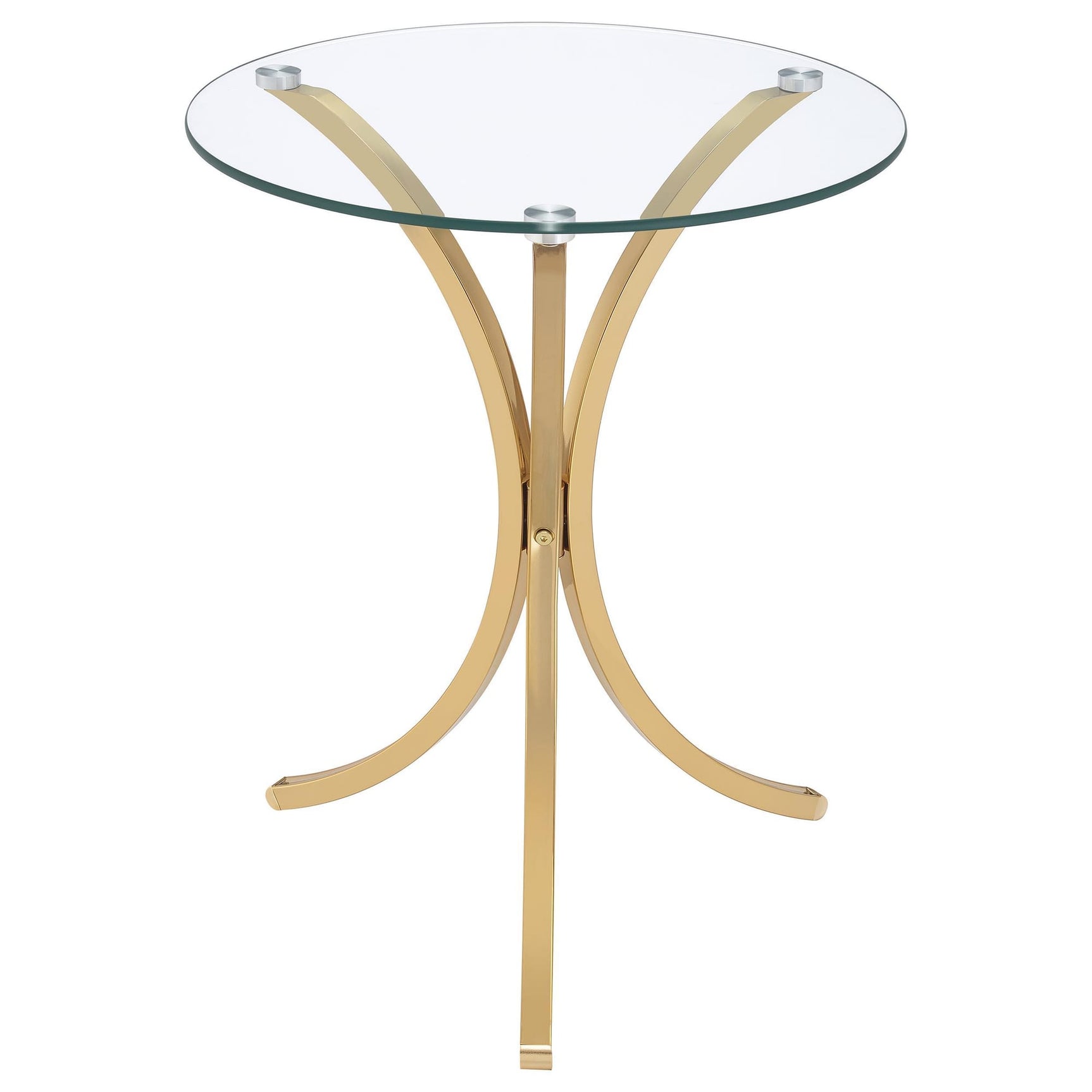 Eloise Round Glass Top Curved Metal Side Table Gold view 2