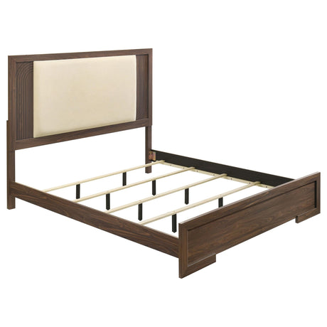 Etienne Eastern King Velvet Upholstered Panel Bed Walnut from Ella Furniture