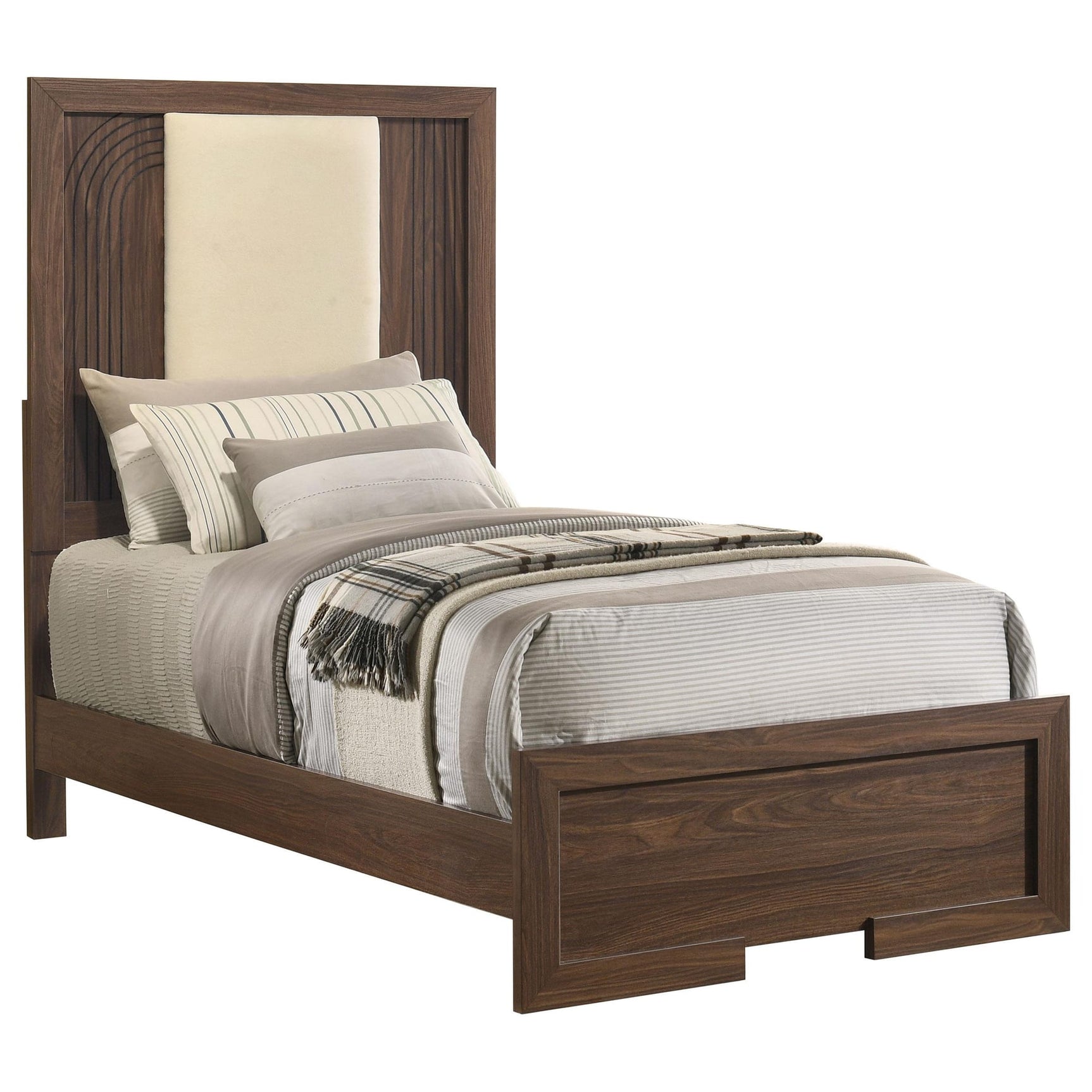 Etienne Twin Velvet Upholstered Panel Bed Walnut view 2