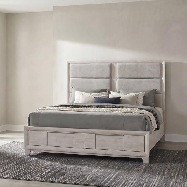 Farre Eastern King Upholstered Storage Platform Bed Washed Grey view 2