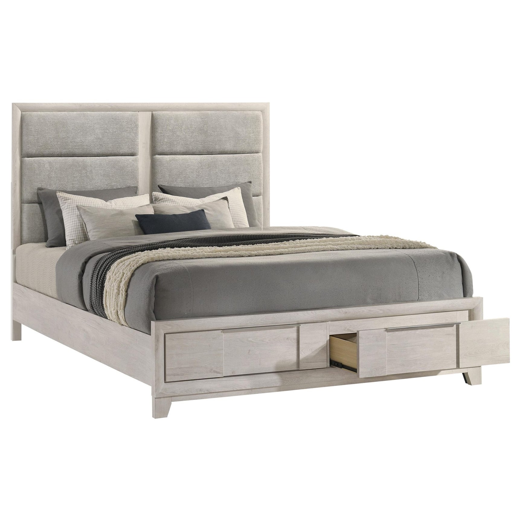 Farre Eastern King Upholstered Storage Platform Bed Washed Grey view 3