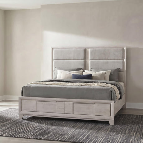 Farre Queen Upholstered Storage Platform Bed Washed Grey view 2