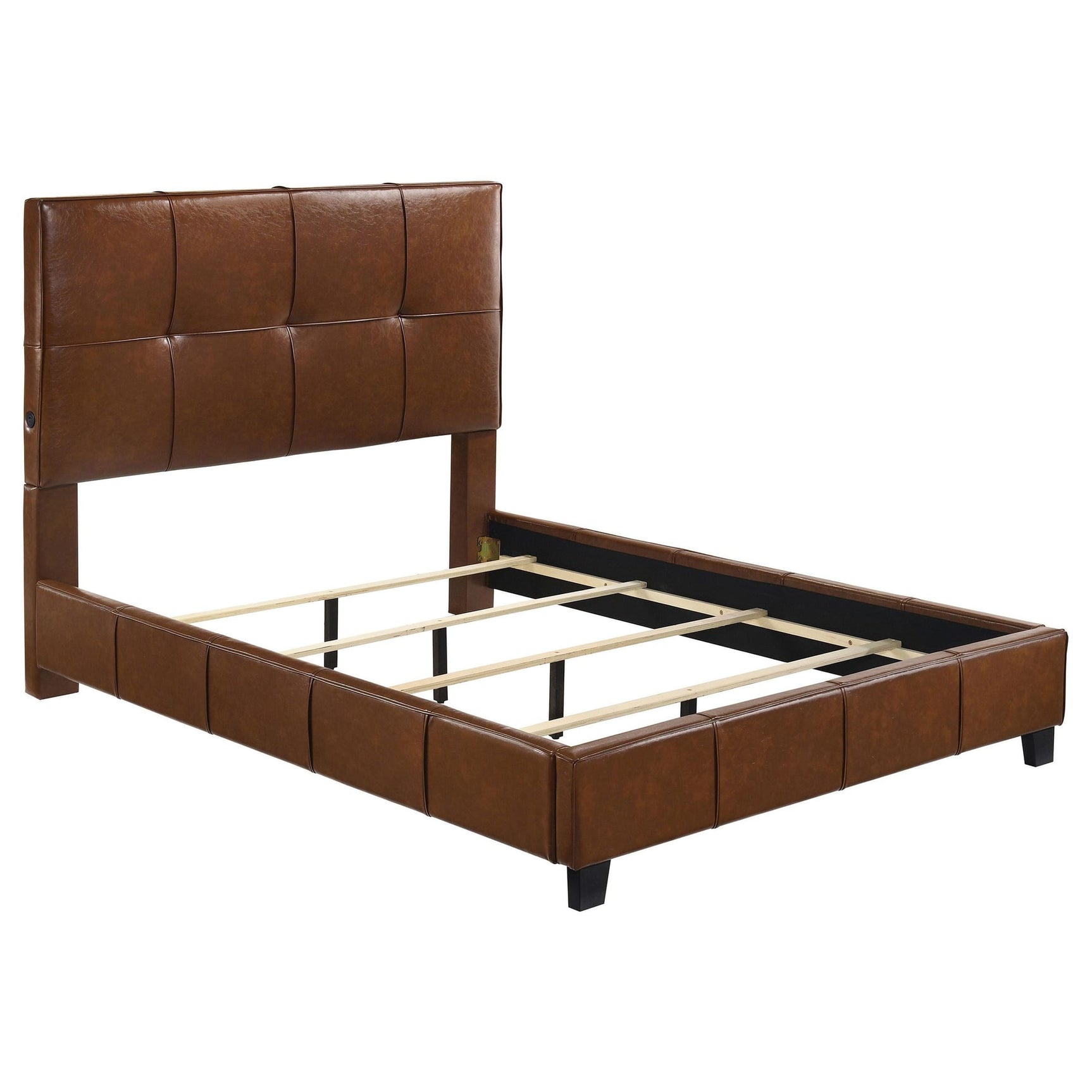 Farrell Queen Leatherette Upholstered Panel Bed Brown from Ella Furniture