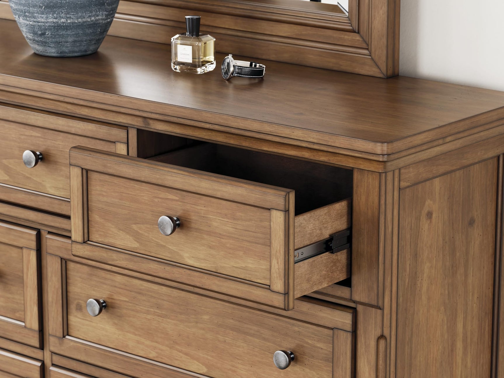 Feddinger Medium Brown Panel Bedroom Set King 3: Bed, Dresser, Mirror from Ella Furniture