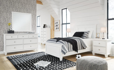 Fortman White Panel Bedroom Set Twin 4: Bed, Dresser, Mirror, Chest from Ella Furniture